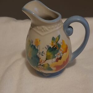 The Pioneer Woman Floral Ceramic Willow Mini  Pitcher with Blue Handle